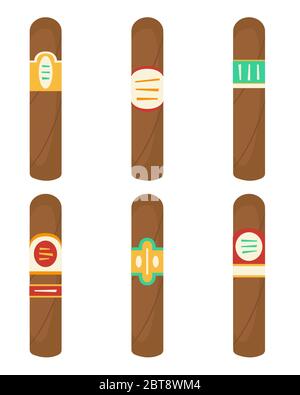 Flat vector set with cigars with different labels. Stock Vector