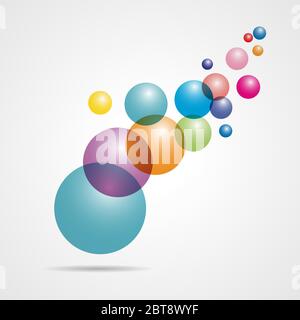 Flowing multicolored spheres. Vector illustration. Abstract background with 3d geometric shapes. Modern cover design. Ads banner or brochure template. Stock Vector