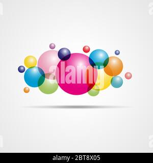Flowing multicolored spheres. Vector illustration. Abstract background with 3d geometric shapes. Modern cover design. Ads banner or brochure template. Stock Vector