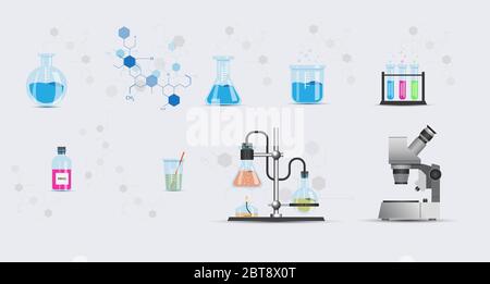 Set of objects from chemical laboratory. Vector Stock Vector