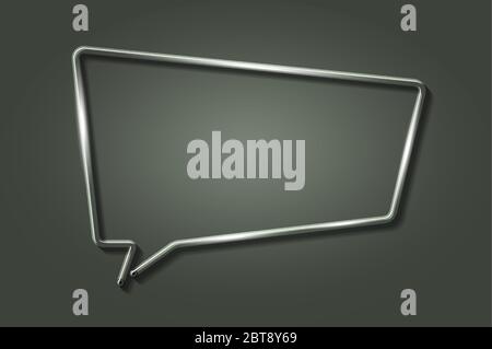 Square speech bubble glowing neon sign or LED strip light on grey background. Vector art Stock Vector