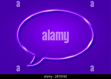 Oval speech bubble glowing neon sign or LED strip light on violet background. Vector art Stock Vector