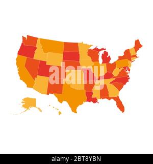 United States vector map, USA map in orange color palette, all states separately Stock Vector