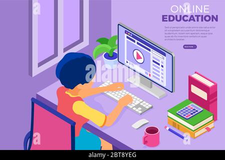 Online Distance Education from Home Stock Vector