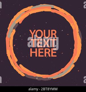 Abstract round frame with copy space. Shapes with jagged curved edges and paint drops. Red, orange and gray colors. Editable frame for social media. Stock Vector