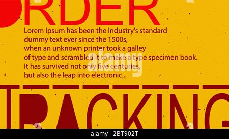 Оrder Tracking - 16x9 editable horizontal background template. Cropped letters and copy space. Red, yellow colors. For brochures, posters, banners. Stock Vector