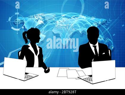 News Anchor Silhouette TV Reporter Presenters Stock Vector