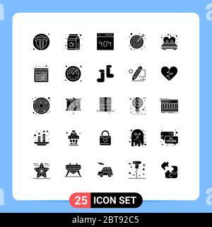 Solid Glyph Pack of 25 Universal Symbols of couple, target, bottle, goal, user Editable Vector Design Elements Stock Vector