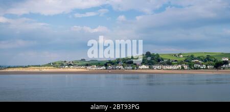 Panorama view of the small town of Instow, viewed from Appledore, across the Torridge Taw estuary. Picturesque north Devon. May 2020.