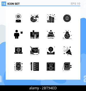 Modern Set of 16 Solid Glyphs and symbols such as statistics, globe, birthday, global, management Editable Vector Design Elements Stock Vector