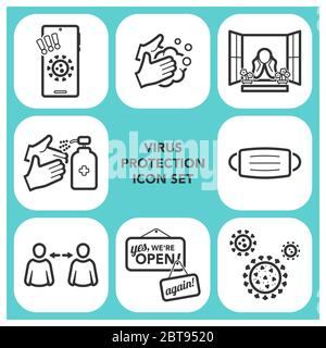 Virus protection and precaution icon set. Stock Vector