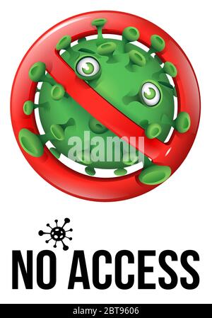 A prohibition sign with a cute funny green virus - No Access Stock Vector