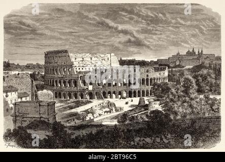 General view of the Colosseum, Rome. Italy, Europe. Trip to Rome by Francis Wey 19Th Century