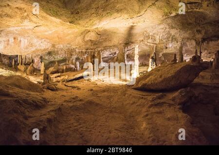 A visit to the stalactite cave in Ibiza that was used by smugglers at he time. Stock Photo