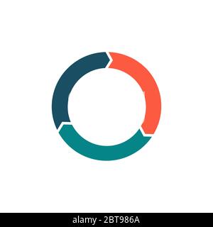 Infographic circle arrows template pie charts with 3 options. Stock vector illustration isolated on white background. Stock Vector