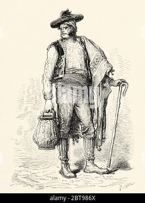 Villager in traditional dress typical of Castile and Lion. Spain, Europe. Old 19th century engraved illustration, El Mundo en la Mano 1878 Stock Photo