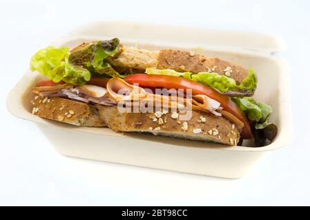 Sandwich of tomato, lettuce and smoked turkey Stock Photo