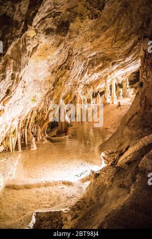 A visit to the stalactite cave in Ibiza that was used by smugglers at he time. Stock Photo