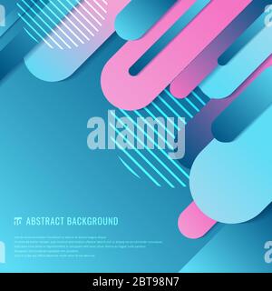 Abstract blue and pink geometric rounded line diagonal dynamic overlapping background. Minimal motion design. Vector illustration Stock Vector