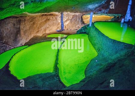 A visit to the stalactite cave in Ibiza that was used by smugglers at he time. Stock Photo
