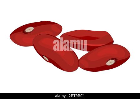 Red beans isolated on white background. Set of brown kidney beans. Pile adzuki bean. Kidney beans flat simple design icon. Stock vector illustration Stock Vector