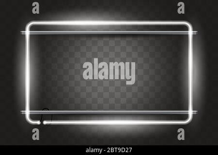 Glowing rounded rectangular neon frame, red background. Realistic ...