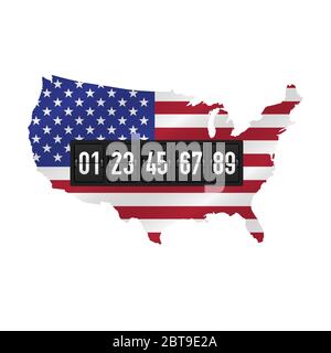 Detailed USA map with masked waving flag and black analog counter. Number of voters concept. Presidential elections in the United States. Stock Photo