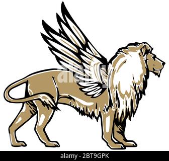 Winged lion, cut out - vector illustration Stock Vector