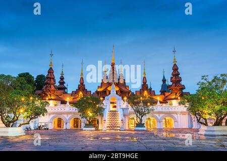 Chiang Mai, Thailand traditional architecture at dusk. Stock Photo