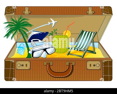 Suitcase full of vacation, family travel - vector illustration Stock Vector