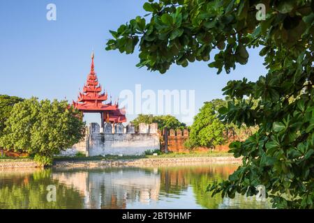 Mandalay, Myanmar at the palace wall and moat. Stock Photo