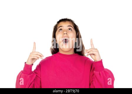 Adorable preteen girl with pink jersey isolated on a white background Stock Photo