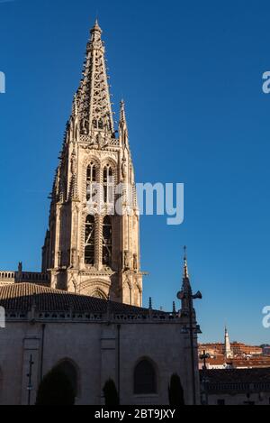 Burgos, Spain; may 04 2019: Burgos cathedral in Spain in Gothic style aka 'Santa Iglesia Catedral Basílica Metropolitana de Santa María' Stock Photo