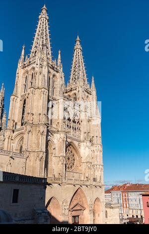 Burgos, Spain; may 04 2019: Burgos cathedral in Spain in Gothic style aka 'Santa Iglesia Catedral Basílica Metropolitana de Santa María' Stock Photo