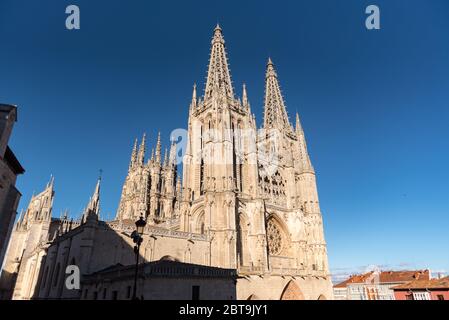 Burgos, Spain; may 04 2019: Burgos cathedral in Spain in Gothic style aka 'Santa Iglesia Catedral Basílica Metropolitana de Santa María' Stock Photo