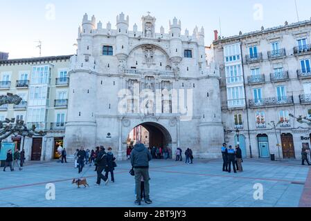 Burgos, Spain; may 04 2019: People in the Arch of Santa Maria, Burgos, Castilla y Leon, Spain Stock Photo