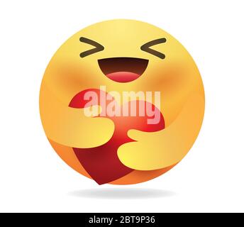 Emoticon with heart vector illustration.Emoticon vector.Round Yellow cartoon hugging heart love design for use in chat, email, massage and comment. Stock Vector