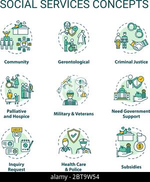 Social services concept icons set Stock Vector