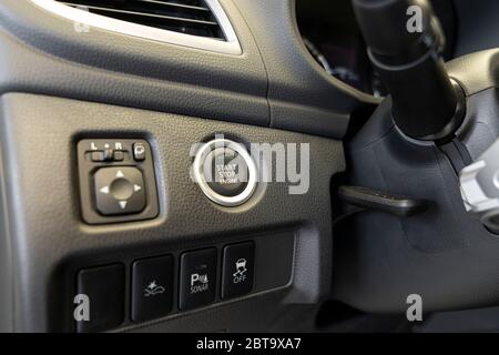 start stop engine button in the car interior. Stock Photo