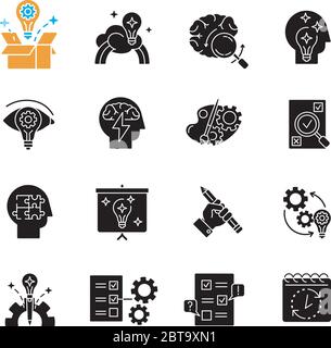 Creativity black glyph icons set on white space Stock Vector