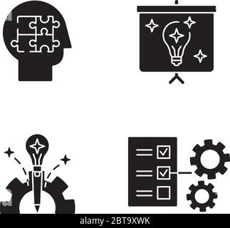 Creative approach black glyph icons set on white space Stock Vector