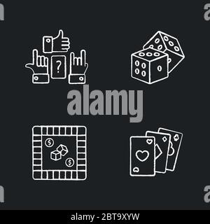 Amusing games chalk white icons set on black background Stock Vector