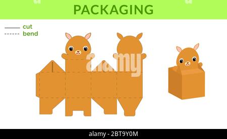 Adorable DIY party favor box for birthdays, baby showers with cute kanfaroo for sweets, candies, small presents. Printable color scheme. Stock Vector