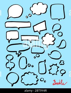 Speech Bubbles Hand Drawn Vector Set Blue Stock Vector