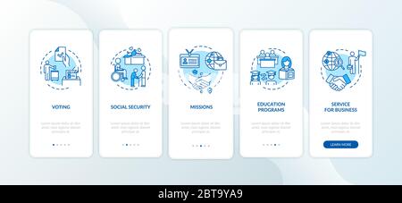 Legal administration onboarding mobile app page screen with concepts Stock Vector