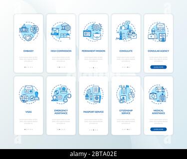Government legal support onboarding mobile app page screen set with concepts Stock Vector