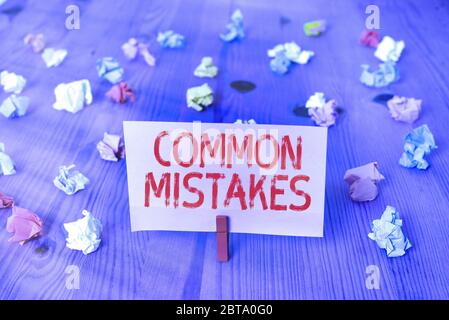 Handwriting text Common Mistakes. Conceptual photo actions that are often used interchangeably with error Stock Photo