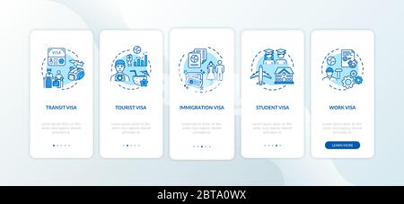 Legal visa onboarding mobile app page screen with concepts Stock Vector