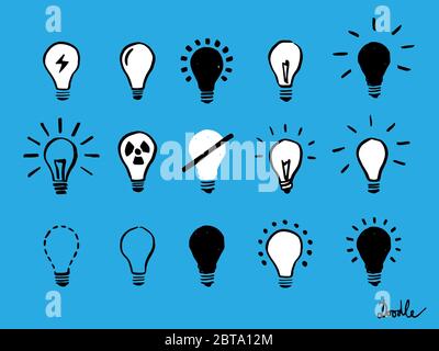 Light Bulb Hand Drawn Vector Set Doodle Icon Blue Stock Vector