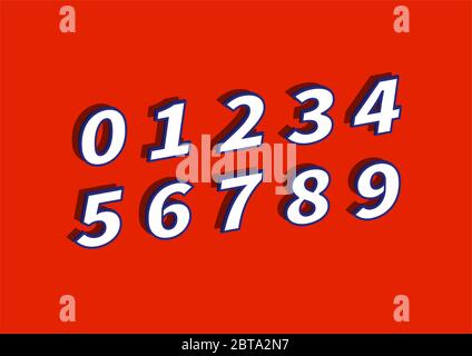3D Trendy Numbers Font Illustration Red Background Stock Vector